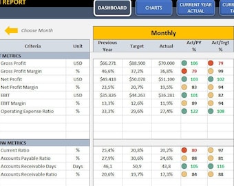 Finance KPI Dashboard | Excel KPI Report Template | Dynamic Reporting Dashboard | Performance Tracking Report