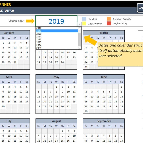 Event Calendar Excel Template | Interactive Excel Tempate | Event Planner | Organizer | Event Plan Calendar