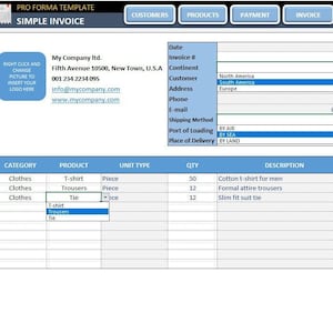 Proforma Invoice Template | Invoice Spreadsheet | Business Invoice in Excel | Printable & Editable Invoice