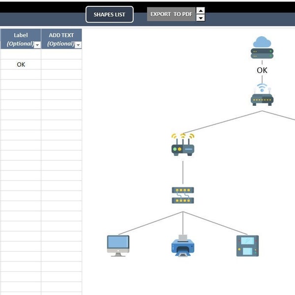 Modèle Excel de diagramme de réseau | Créateur de diagramme | Générateur de diagramme de réseau | Créateur de diagramme Excel | Diagramme de la topologie du réseau