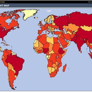 World Heat Map Excel Template | Density Map | Automatic City Coloring | Country Map of World