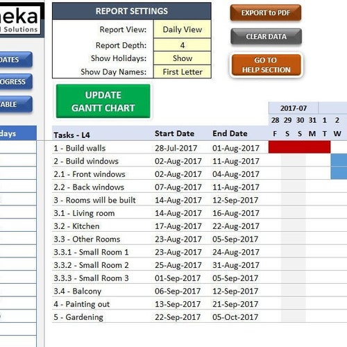 Wbs Gantt Chart Excel Template Easy Project Management Etsy