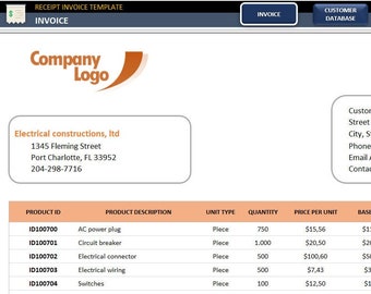 Business Receipt Invoice Template | Microsoft Excel, Printable & Editable