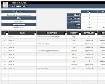 Issue Tracker Excel Template: Project Management Planner