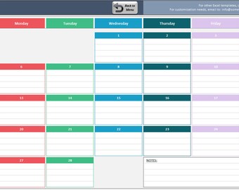 Excel Calendar Template 19 Printable Spreadsheet Template Etsy