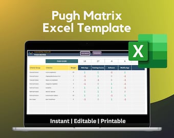 Pugh Matrix | Excel Template | Criteria-based Decision | Selection Matrix | Opportunity Analysis