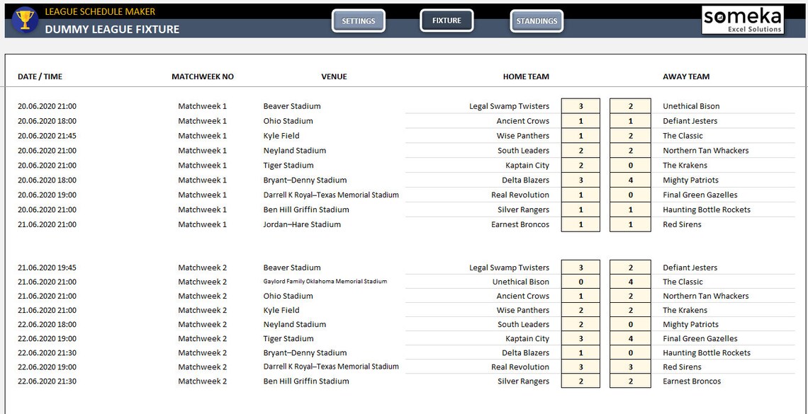 League Schedule Maker Football Schedule Excel Template Football