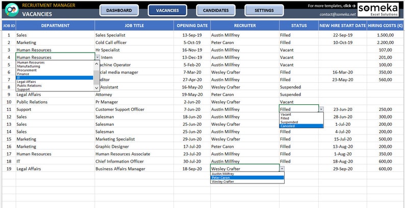 Recruitment Tracker Excel Template | Recruit Track Dashboard | Hiring ...