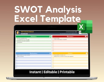 Plantilla de Excel de análisis FODA / Fortalezas, Debilidades, Oportunidades, Amenazas / Análisis de conceptos / Hoja de trabajo de tabla de Excel