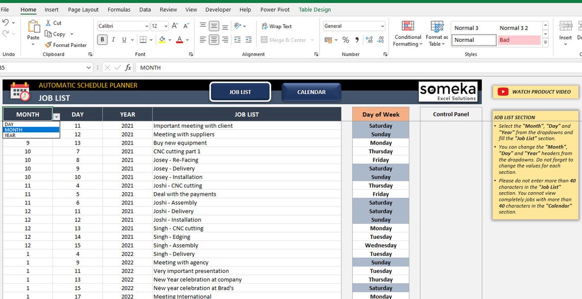 Automatic Schedule Planner in Excel | Editable Calendar Maker ...