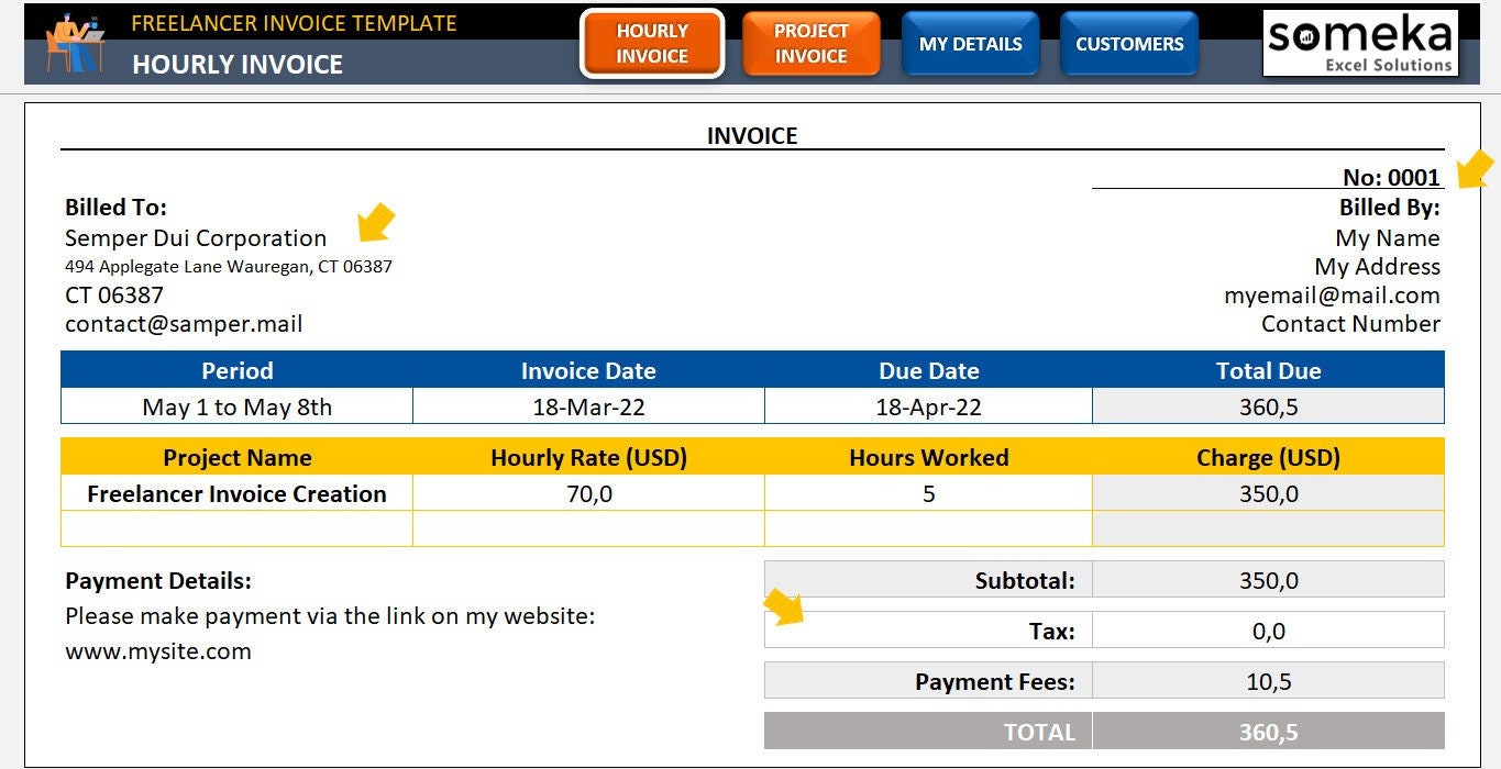 Modele De Facture Freelance Feuille De Calcul De Facture Etsy Canada