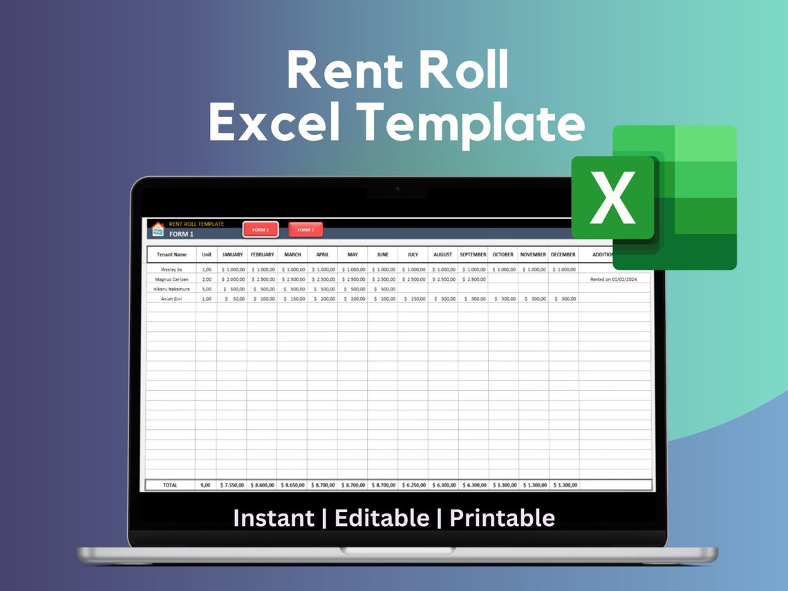 Rent Roll Template Excel Template Property Management Tool for