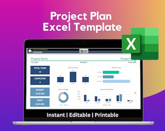 Excel Project Plan Template: Gantt Chart, Budget Planner (Digital Download)