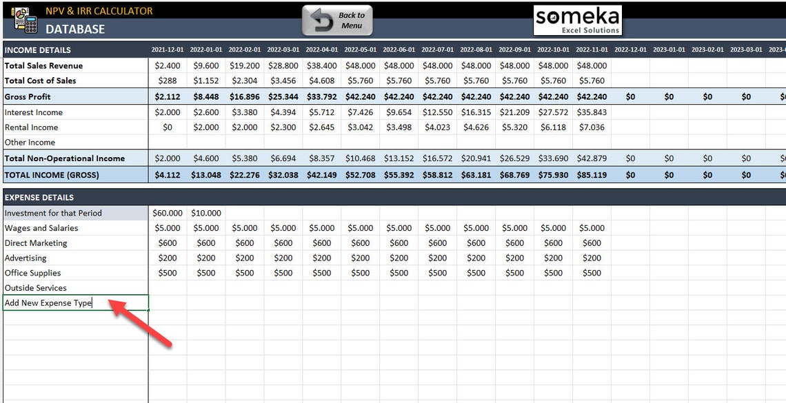 NPV & IRR Calculator Template | Excel Template | Calculate Net Present ...