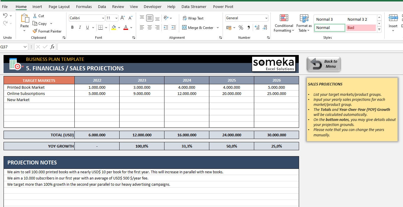 Business Plan Template Excel Template Summarize Key Drivers Step-by