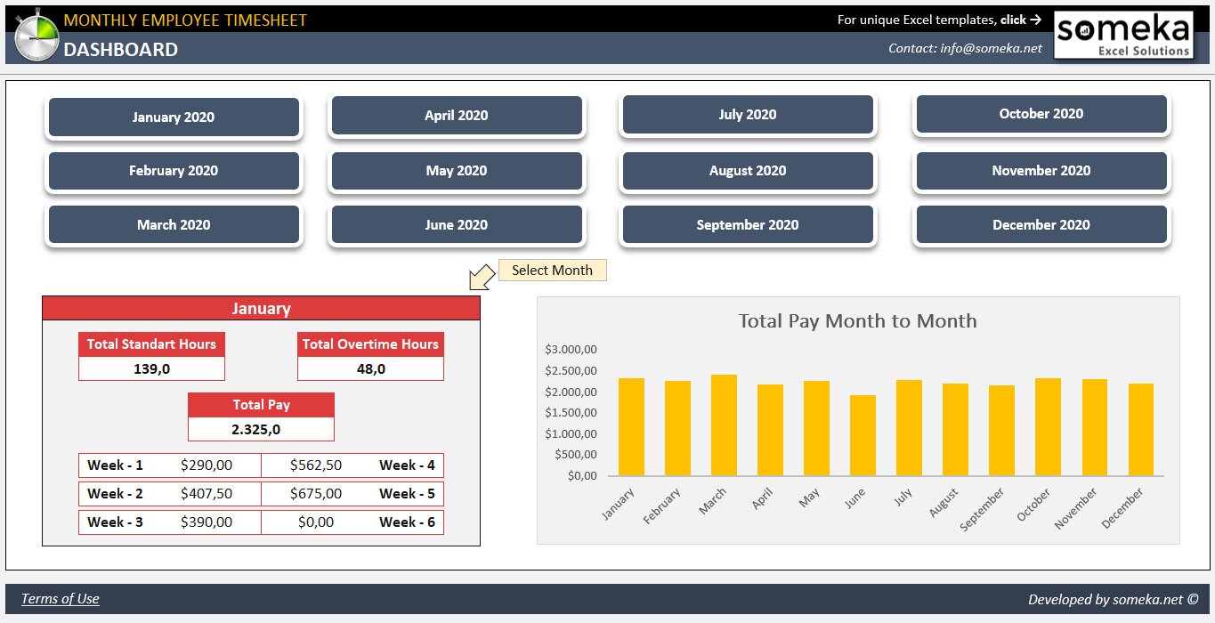 Monthly Employee Timesheet Template Excel Template | Etsy