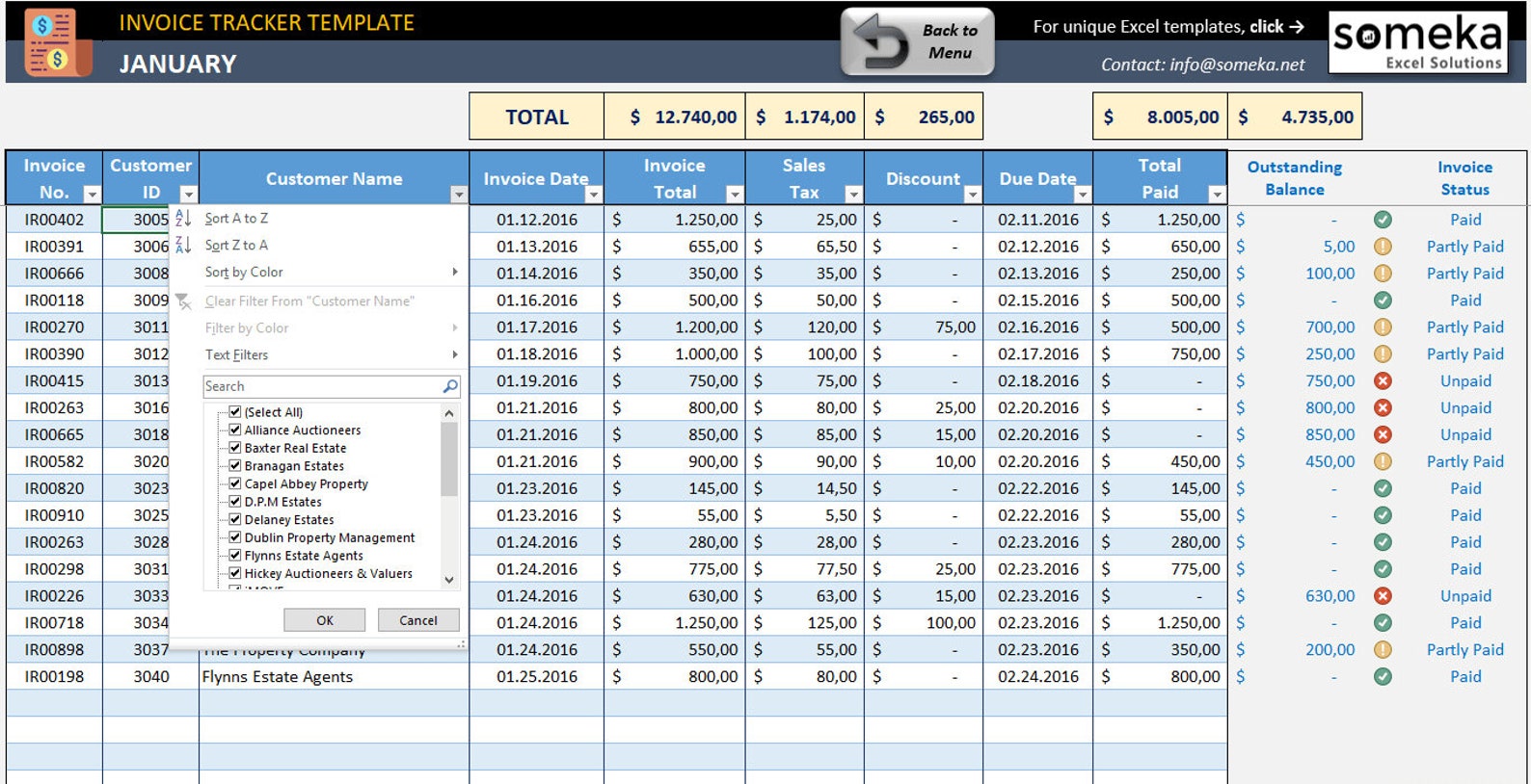 Invoice Tracker Template Excel