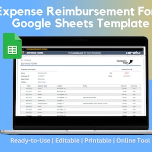 Expense Reimbursement Form | Google Sheets Template | Expense Report Form |  Employee Reimbursement Form