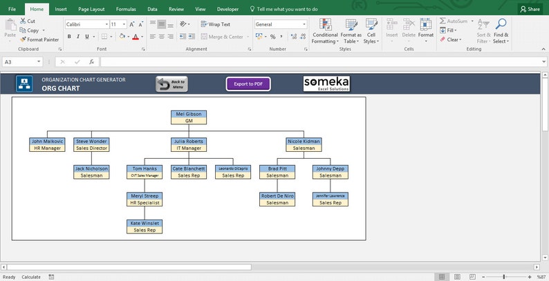 Automatic Org Chart Generator Basic Version Excel Template | Etsy