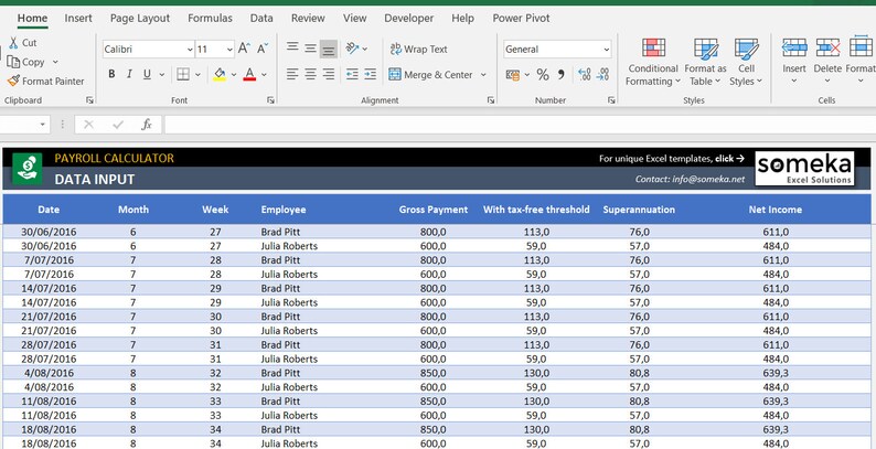 Payroll Calculator Excel Template to Calculate Taxes and | Etsy