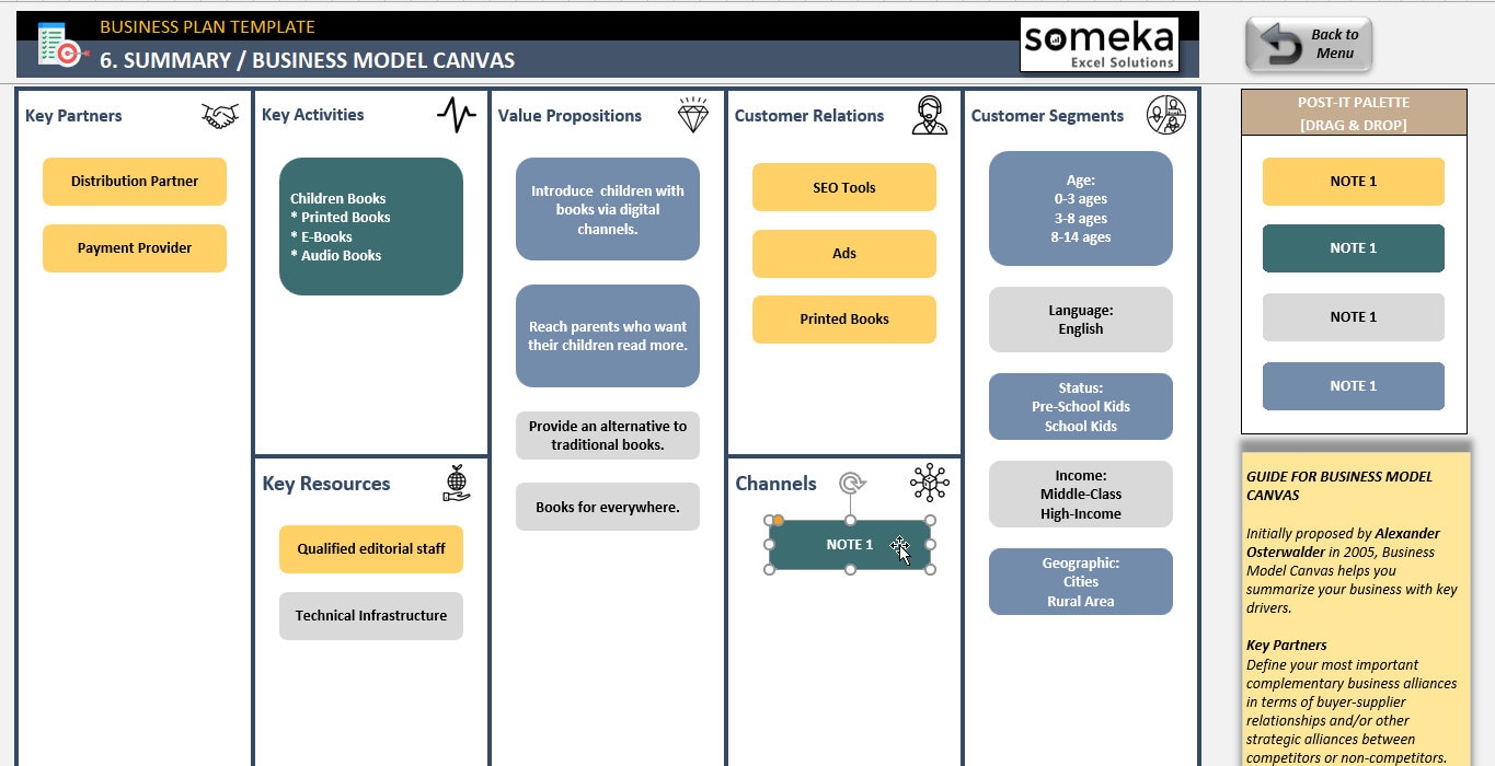 Business Plan Template Excel Template Summarize Key Drivers Step-by