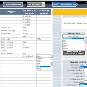 Family Tree Maker: Excel Template With Photo Upload - Etsy