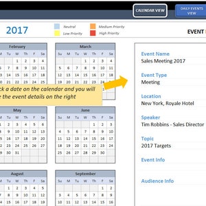 Event Calendar Excel Template | Interactive Excel Tempate | Event ...