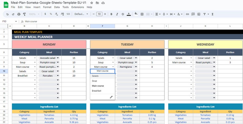 Weekly Meal Plan Google Sheets Template: Printable Grocery List - Etsy