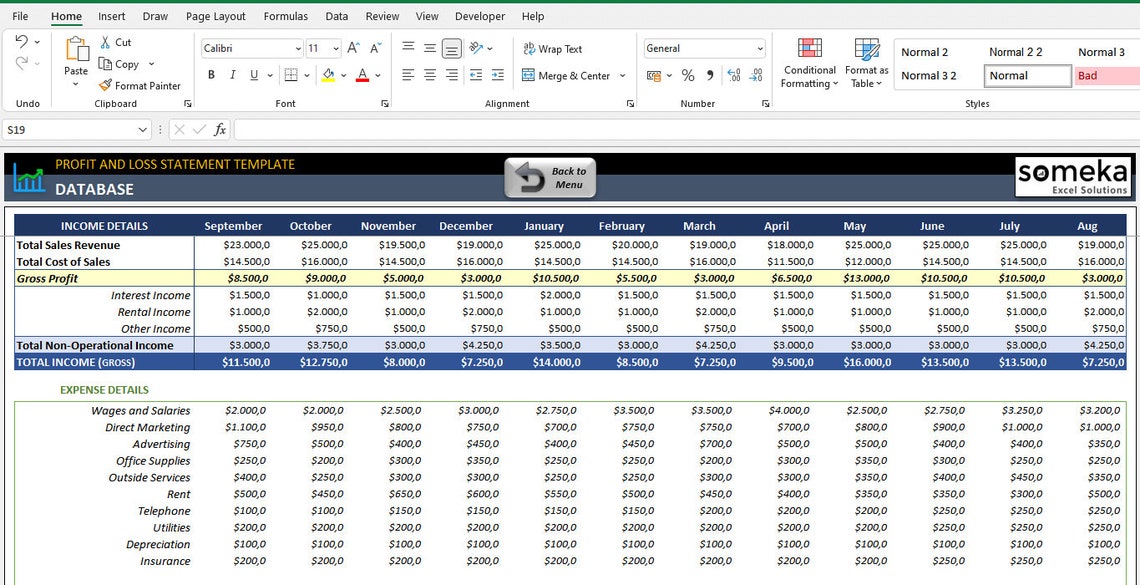 Profit & Loss Statement Excel Template Financial - Etsy
