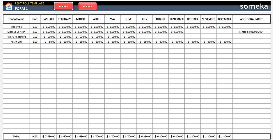 Rent Roll Template Excel Template Property Management Tool for