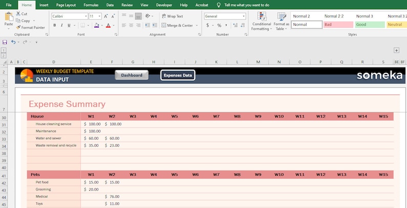 Weekly Budget Template in Excel | Personal Finance (printable) - Etsy