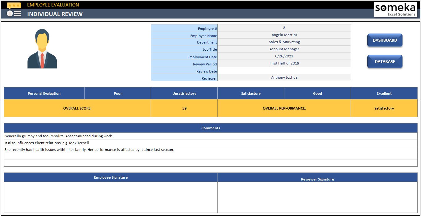 Employee Evaluation Template Excel Template Professional - Etsy