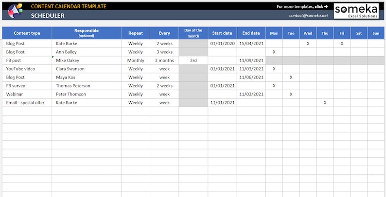 Content Calendar Template Scheduler