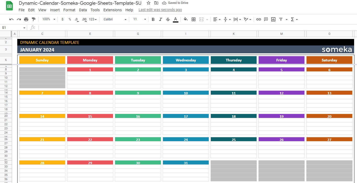 Dynamic Calendar Google Sheets Template Track Your Tasks Etsy