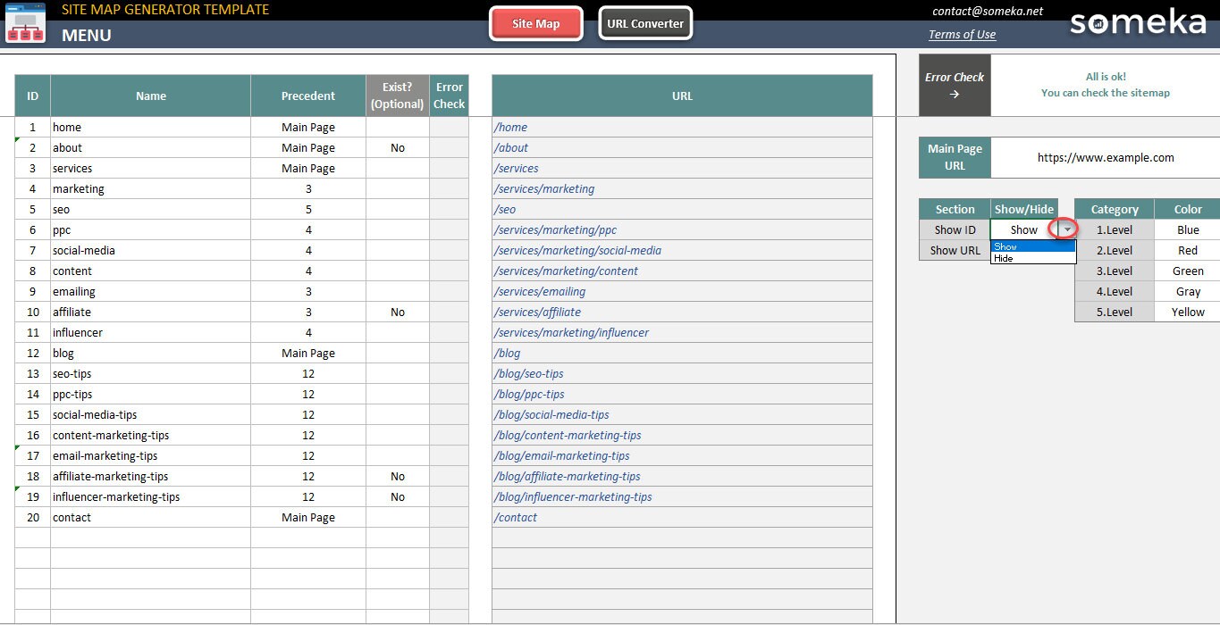 Sitemap Generator Excel Template Sitemap Creator Excel Template Sitemap Chart Creator Create a Sitemap Chart for Your Website - Etsy