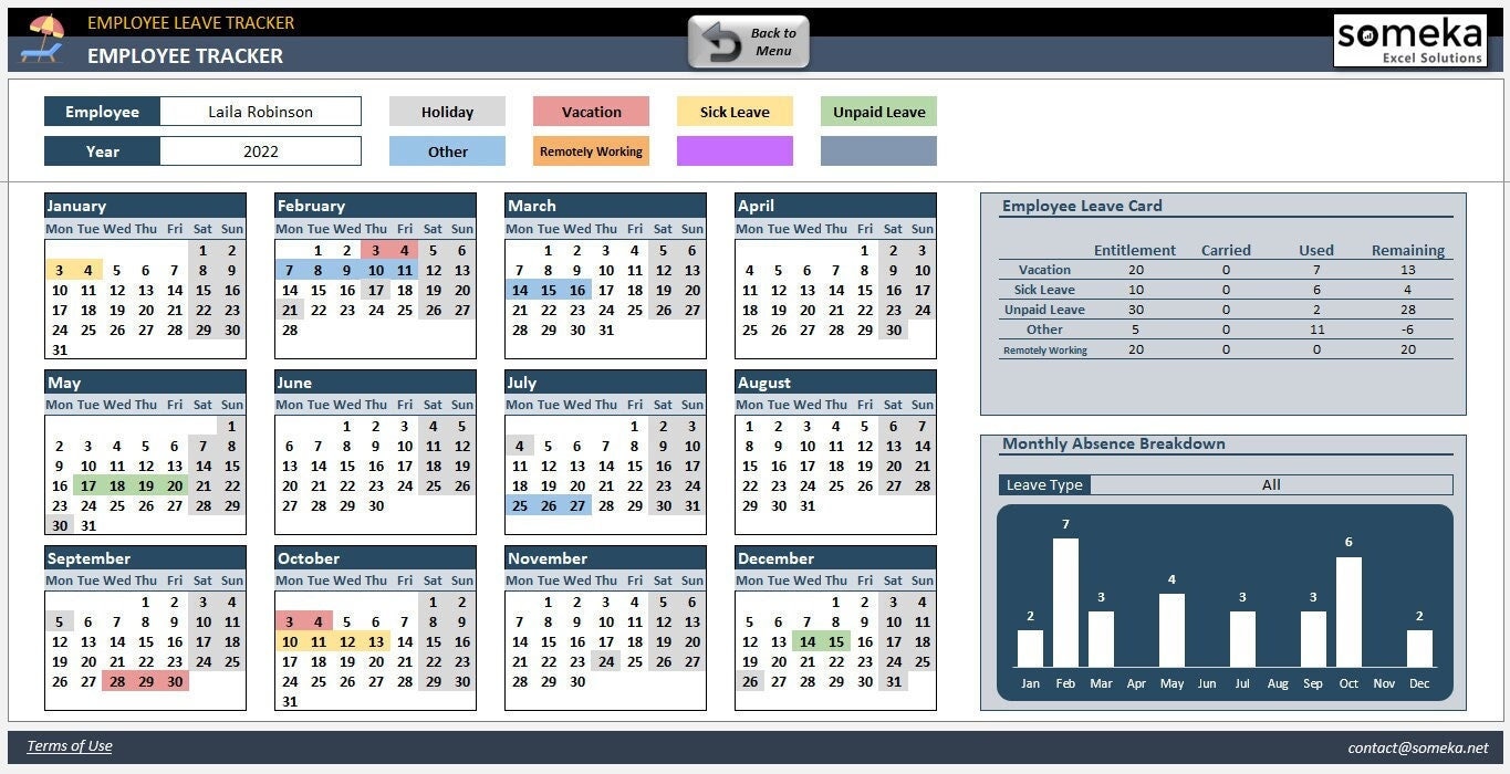 Employee Leave Tracker Vacation Planner Excel Template Absence