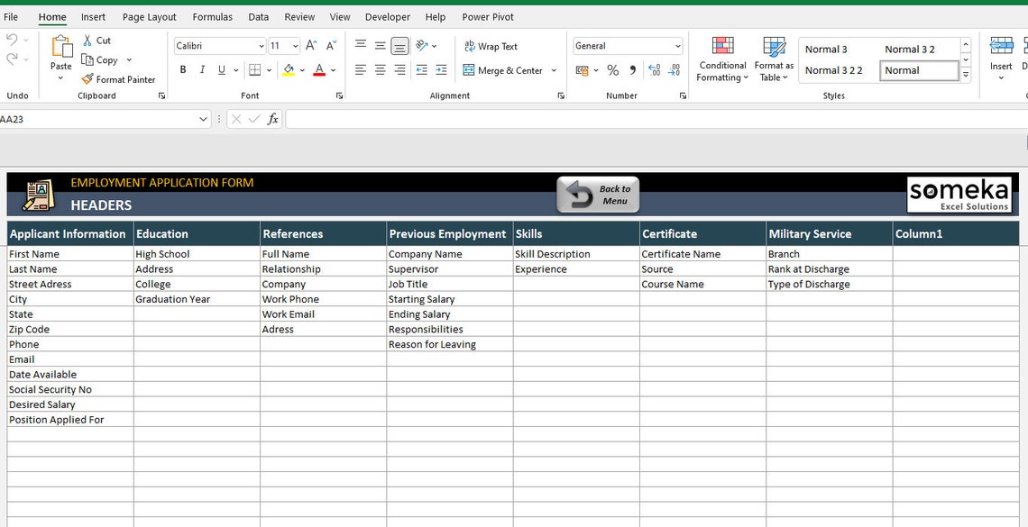 Job Application Excel Template Excel Template Job Application Hiring