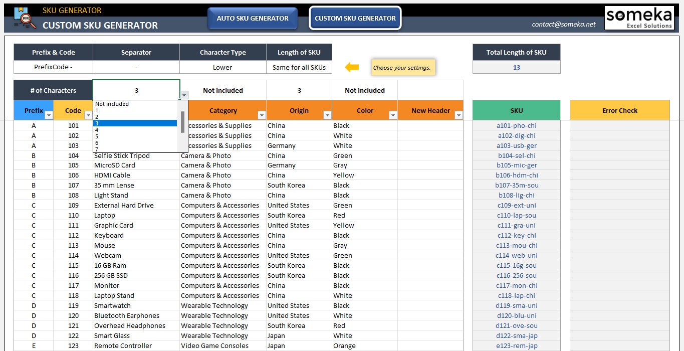 Excel SKU ジェネレーター | Excel テンプレート | 固有コードの作成 | 在庫管理単位 | 読みやすい SKU 番号 | SKU  コード ジェネレーター Excel - Etsy 日本