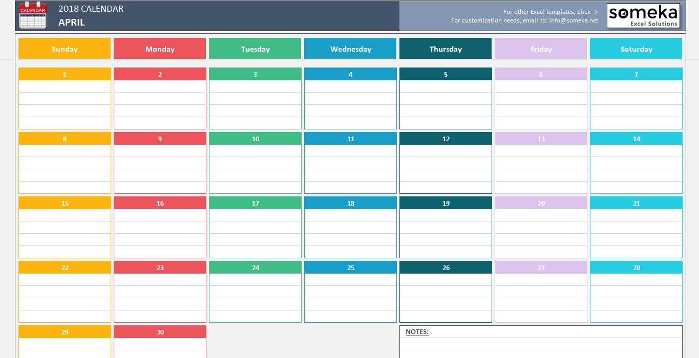 excel calendar template 2018 printable spreadsheet