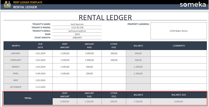 Rental Ledger Template | Printable Excel Form for Landlords - Etsy