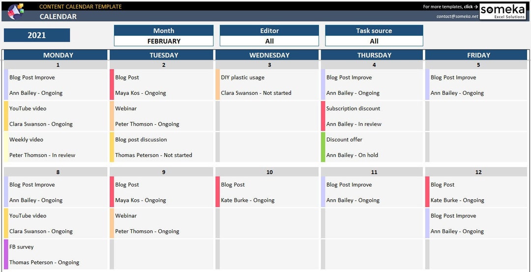 Content Calendar Template Content Planning Calendar Excel Template