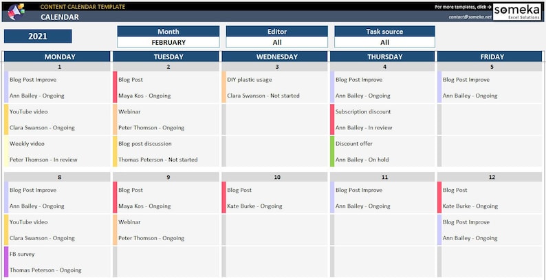 Content Calendar Template Content Planning View