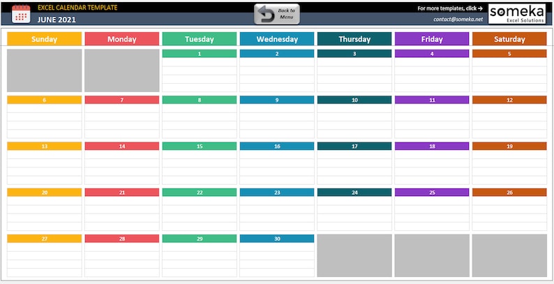 Dynamic Calendar Excel Template 2020-2030 Dynamic Spreadsheet Template