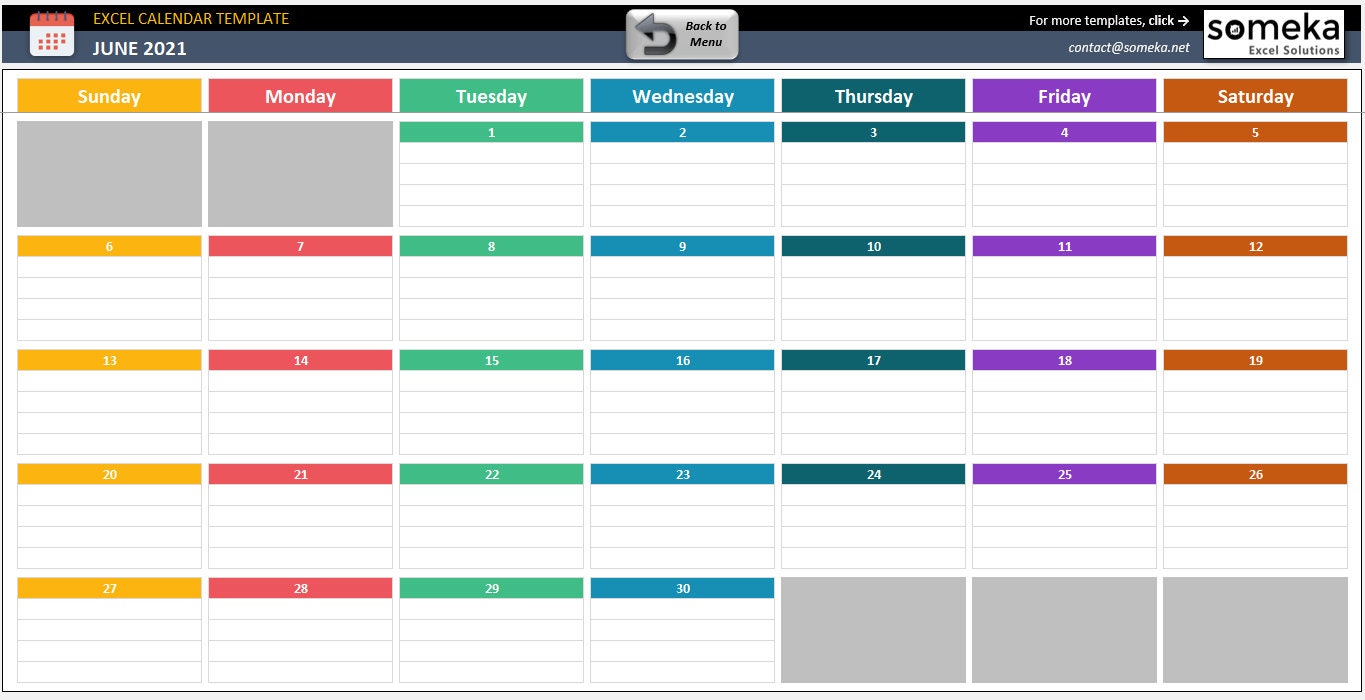 Excel calendar template