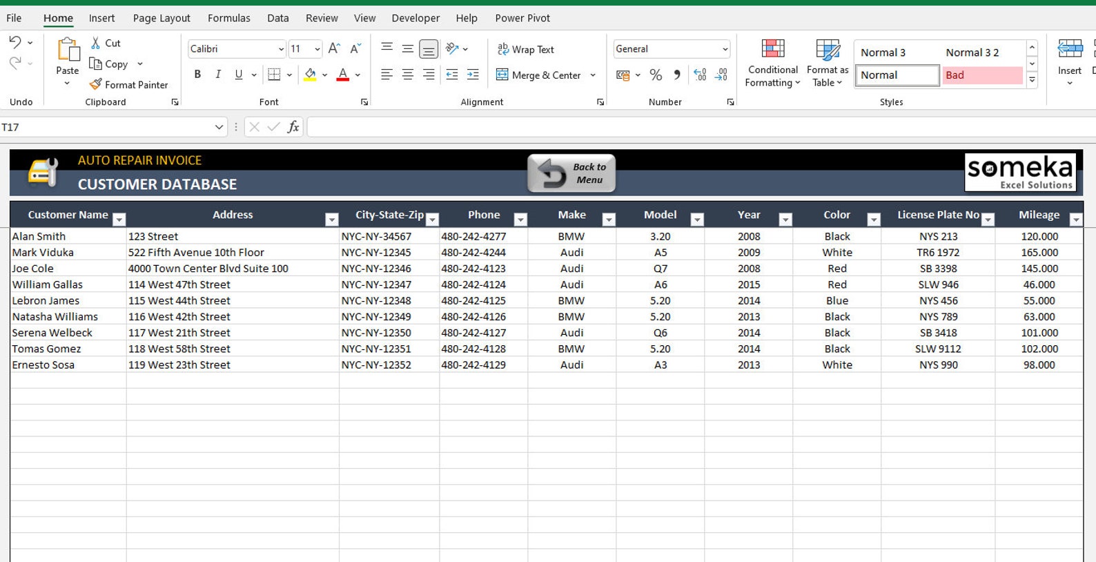 Auto Repair Invoice Excel Template for Auto Repair Shops Printable