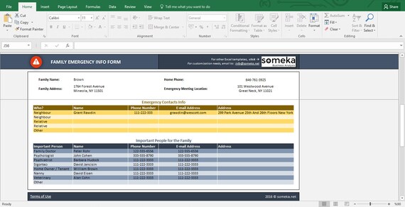 Emergency Contact Form Professional Spreadsheet Excel Etsy