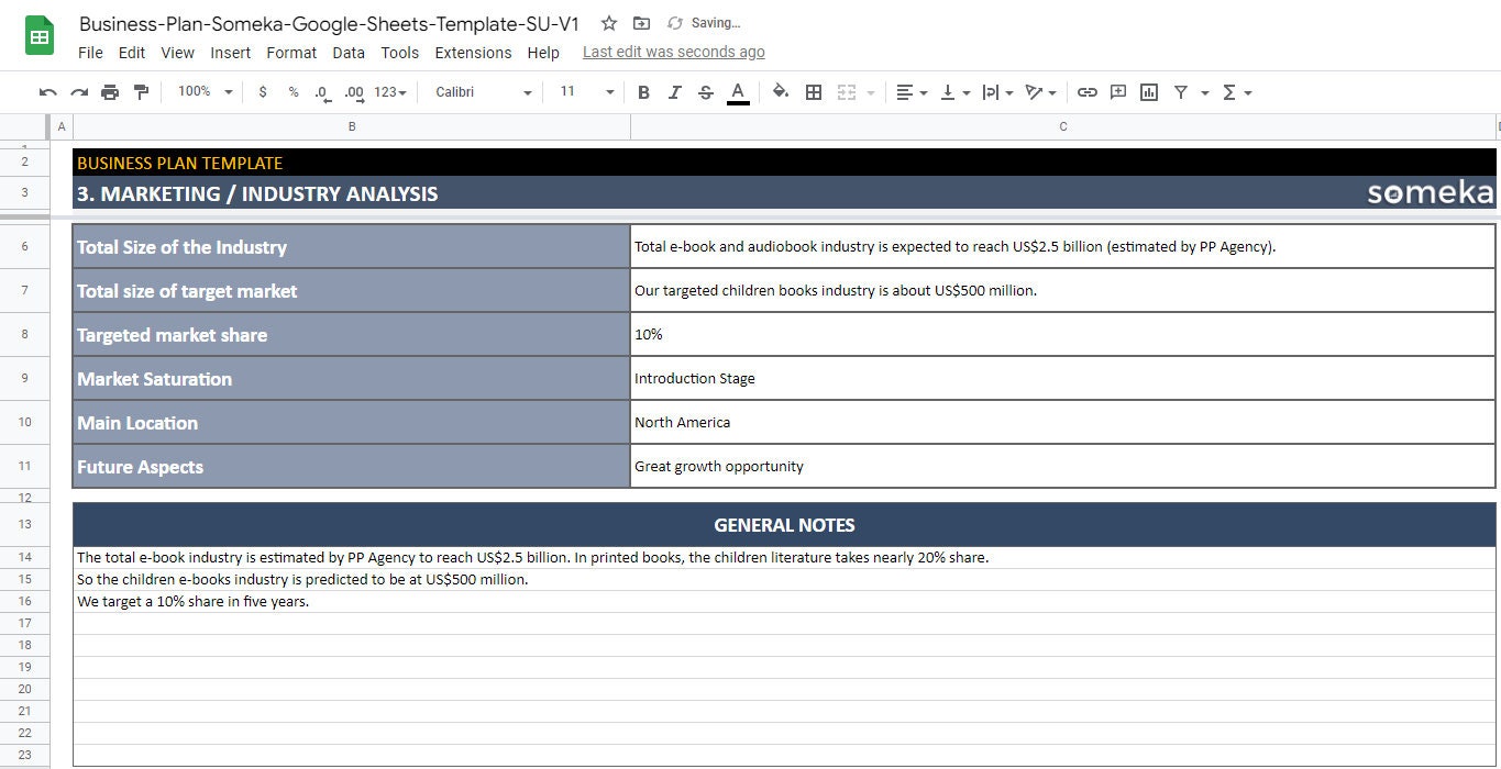 Business Plan Google Sheets Template | Summarize Key Drivers of Your ...