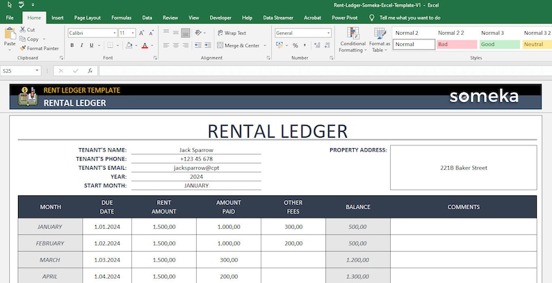 Rental Ledger Template | Printable Excel Form for Landlords - Etsy