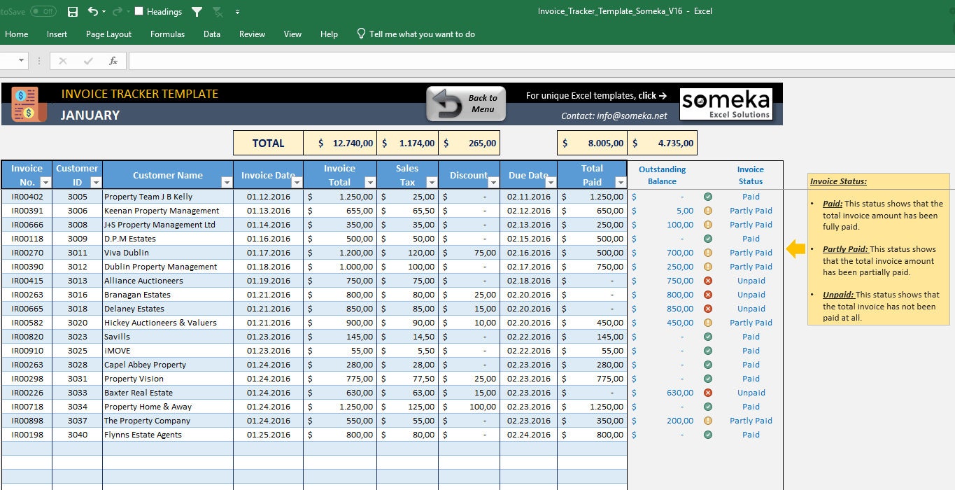 Invoice Tracker Printable Spreadsheet Invoice Spreadsheet | Etsy