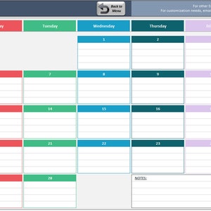 Excel Calendar Template 17 Printable Spreadsheet Template Etsy